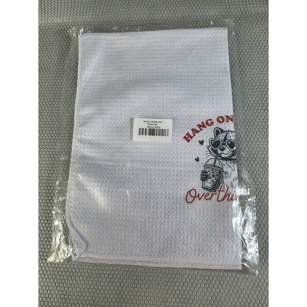 Hang On Let Me Overthink This Raccoon Waffle Weave Kitchen Towel White 16x23.5in
